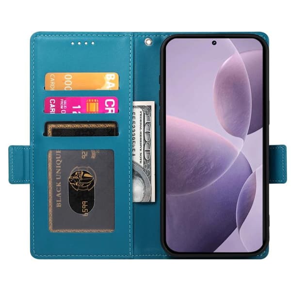 Redmi K80 / K80 Pro - Magnetisk Frostad Läderfodral med Sidobälte Blå