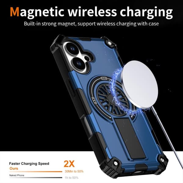 iPhone 17 Shockproof Kickstand Metallic Shaft MagSafe Skal Blå
