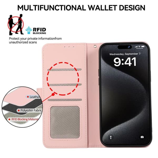 Redmi Note 14 4G - ABEEL Delikat Textur Splicing RFID Läderfodral Rosa