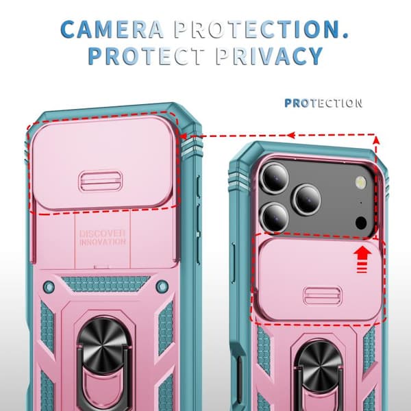 iPhone 18 Pro Max / iPhone 17 Pro Max Skal med Sliding Camshield TPU + PC och Hållare Rosa + Grön