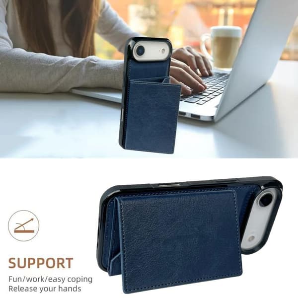 iPhone 17 Air Skal med Solid Färg och Metallspänne för Kortfack Blå