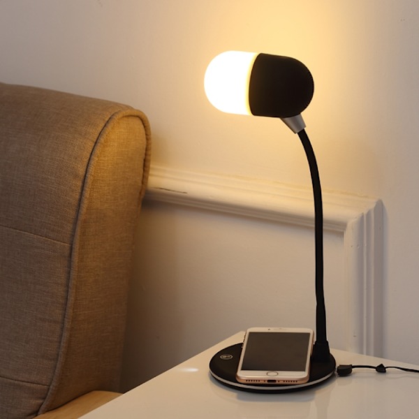 L4 Multifunktionell trådlös laddning LED-skrivbordslampa med Bluetooth 5.0-högtalare (svart)