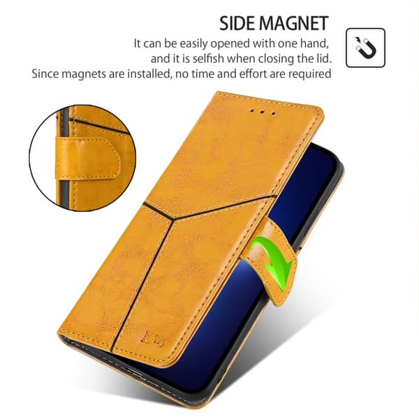 iPhone 16 Pro Max Geometrisk Sömnad Läder Skal - Elegant Fodral för iPhone 16 Pro Max Gul