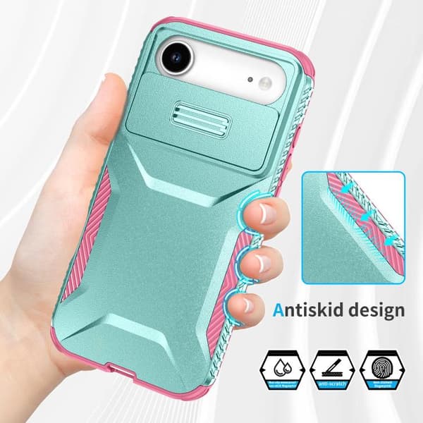 iPhone 17 Air Skal med Sliding Camshield Rosa + Grågrön