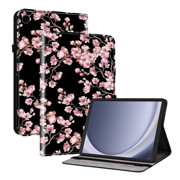 Samsung Galaxy Tab A9 / A11 Läderfodral med Kristalltextur Plommonblomma