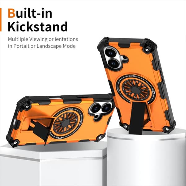 iPhone 17 Shockproof Kickstand Metallic Shaft MagSafe Skal Orange