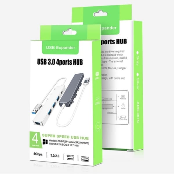 USB 3.0 till Typ-C + USB 3.0 / 2.0 4-Port Hub för Laptop - Silver
