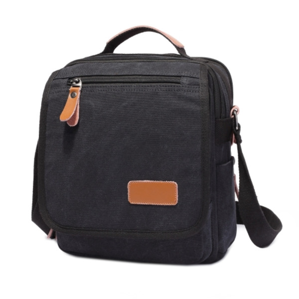 Multifunktionell Canvas Herr Väska Resa Crossbody Axel Väska Business Portfölj Tablet Väska Handväska Svart