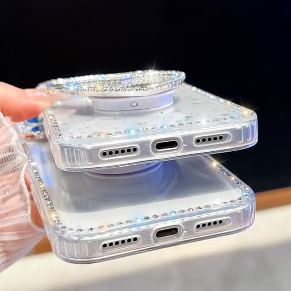 iPhone 18 Pro Max / iPhone 17 Pro Max Skal med Diamant Glittrande Spegel och Hjärthållare Ljusrosa