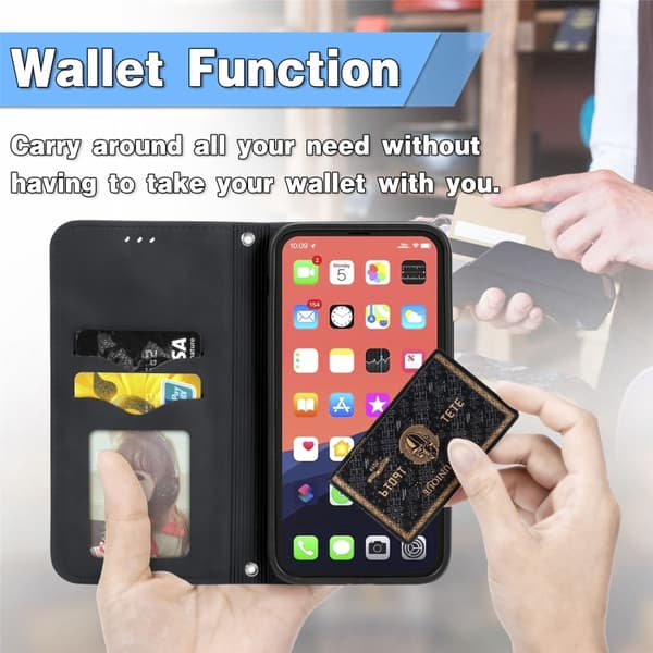 iPhone 16 Pro Max Retro Skinnkänsla Magnetisk Flip Fodral Svart