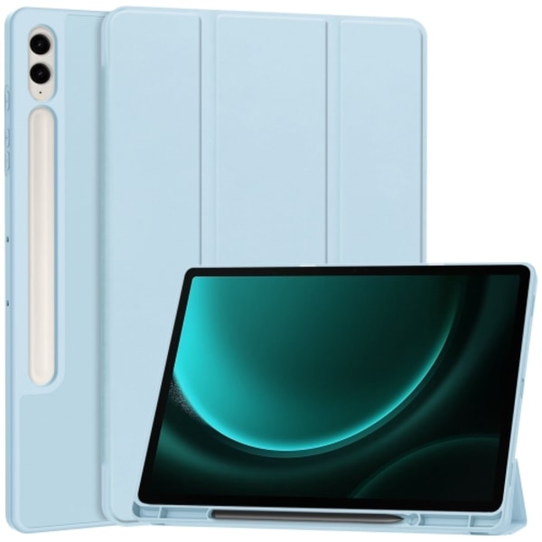 Samsung Galaxy Tab S9 FE+/S10+ Skal i TPU Smart Läder med Penna Fack - 3-Faldig Ren Färg Ljusblå