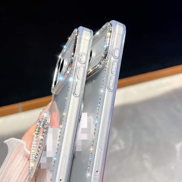 iPhone 18 Pro Max / iPhone 17 Pro Max Skal med Diamant Glittrande Spegel och Hjärthållare Vit