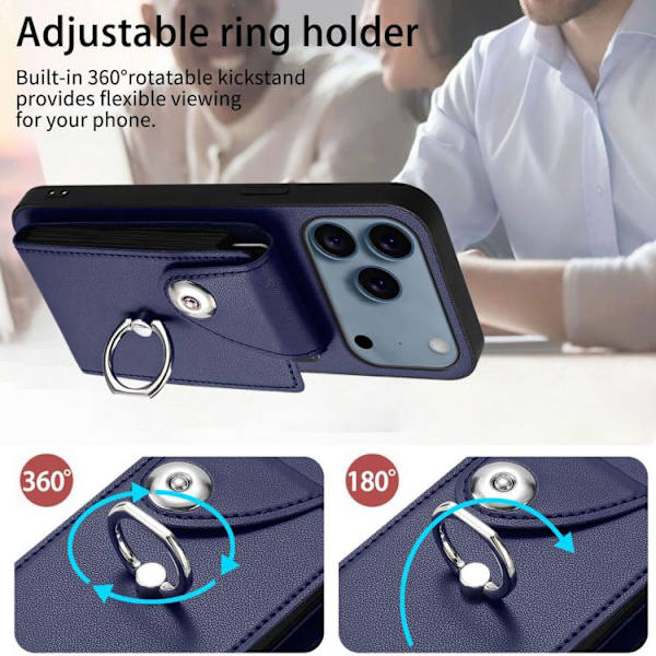 iPhone 17 Pro Skal med Kortficka och Ringhållare Blå