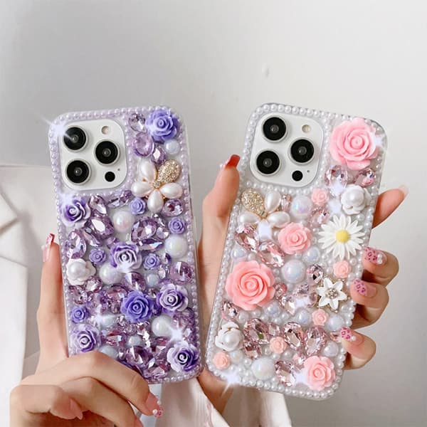 iPhone 16 Pro Rose Hand-set Diamond Skal Rosa