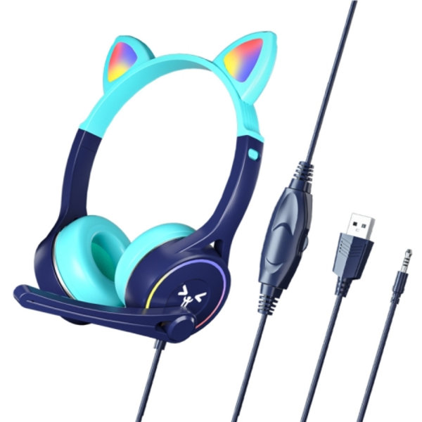Soyto SY-G30 Cat Ear Computer Headset, Style: Lighting Version Blå grön