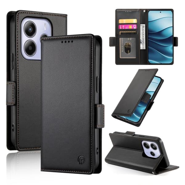 Redmi Note 14 4G - Global Sidobuckle Magnetisk Frostad Läderfodral Svart