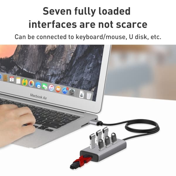 8108 7-Port USB 3.0 Hub - Silver Gray, 80cm Cable, Hot Swap, Easy Installation