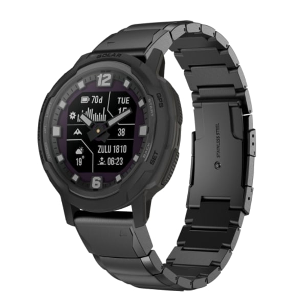 För Garmin Instinct Crossover 22mm Tortoise Shell i rostfritt stål watch Black