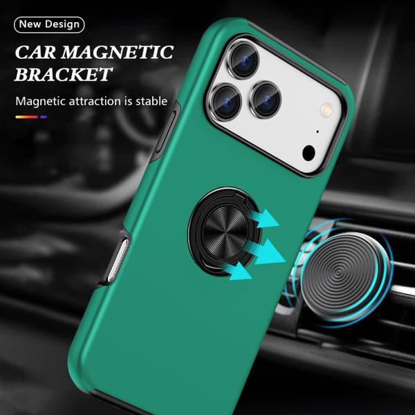 iPhone 18 Pro Max / iPhone 17 Pro Max Skal - PC + TPU med osynlig ringhållare Mörkgrön