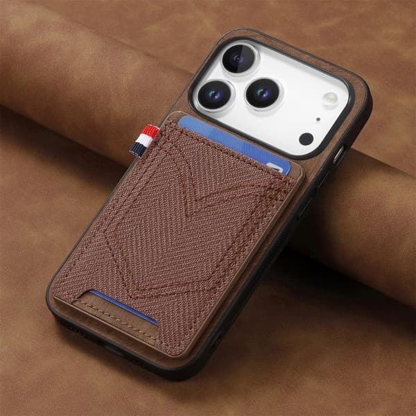 iPhone 17 Pro Max Skal - denimtextur med kortfack Brun