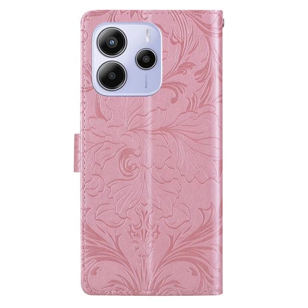 Redmi Note 14 5G - Prägad Blommönster Läderfodral Rosa