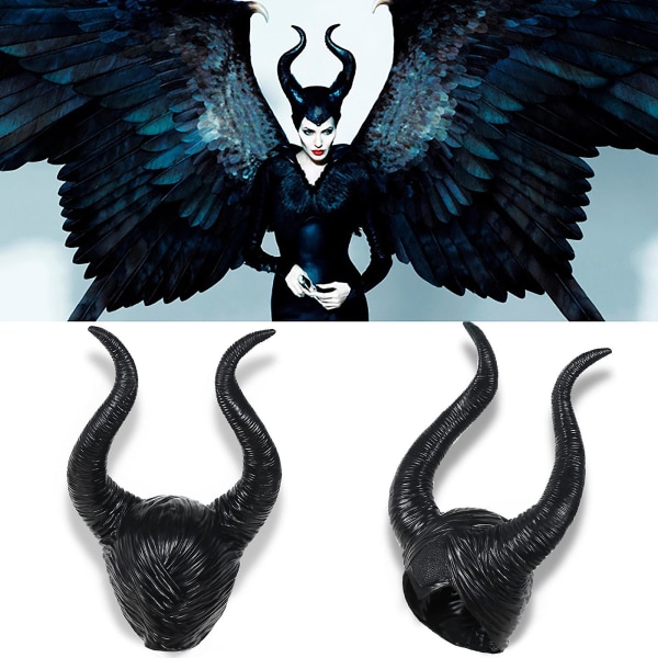 Kvinnor Maleficent Horns Evil Queen Black Long Horns Headpiece Halloween Fancy Dress Up Kostym Cosplay Headwear