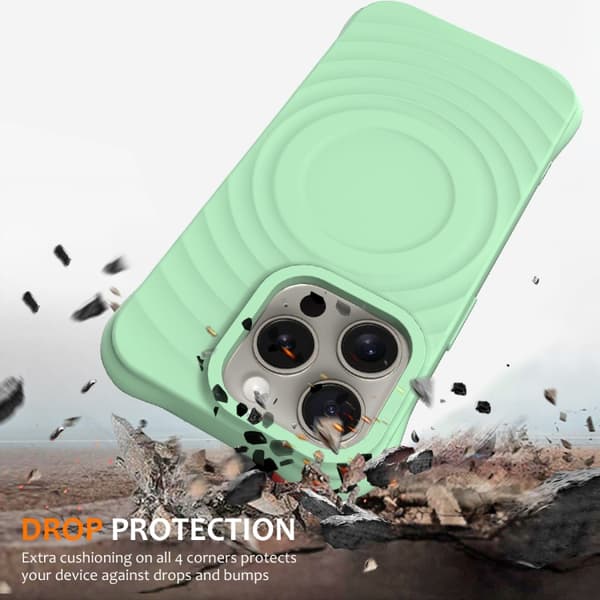 iPhone 16 Pro Max Wave Texture MagSafe Magnetisk Flytande Silikon Skal Grön