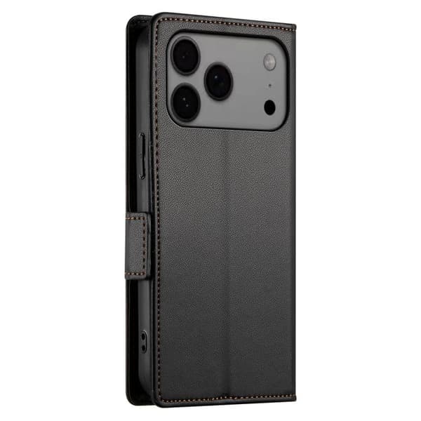 iPhone 18 Pro Max / iPhone 17 Pro Max Skal läderfodral med sidobuckle - magnetisk frostad läder Svart