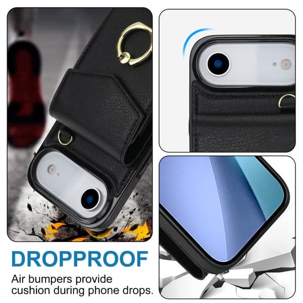 iPhone 17 Air Skal med RFID-kortfack och ringhållare Svart