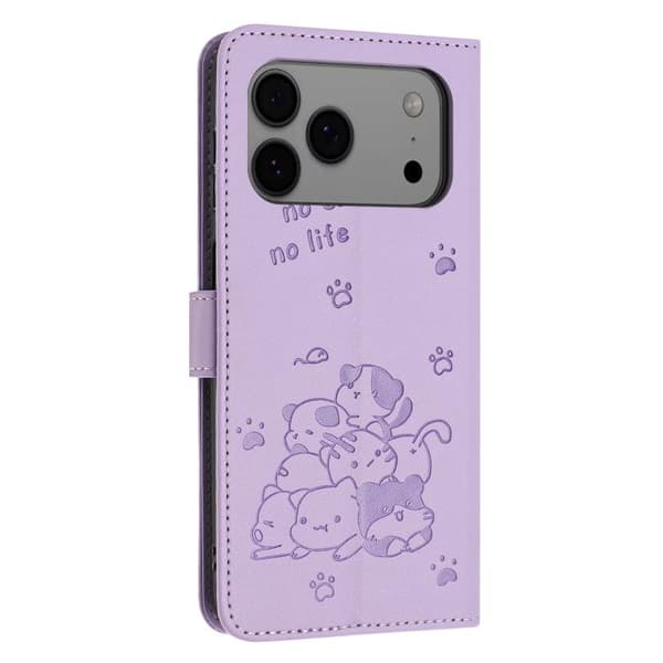 iPhone 18 Pro Max / iPhone 17 Pro Max Skal - läder med präglad katt och rem Purpur