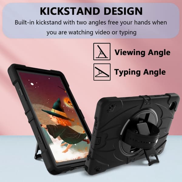 Samsung Galaxy Tab A8 Bat Hand Grip Ställning Tabletfodral Svart