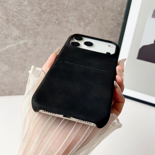 iPhone 18 Pro Max / iPhone 17 Pro Max Skal - fårskinn med kortfack Grå
