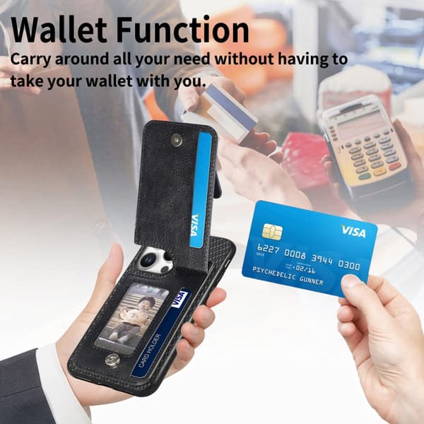 iPhone 16 Pro Kolfiber Vertikal Flip Zipper Skal Svart