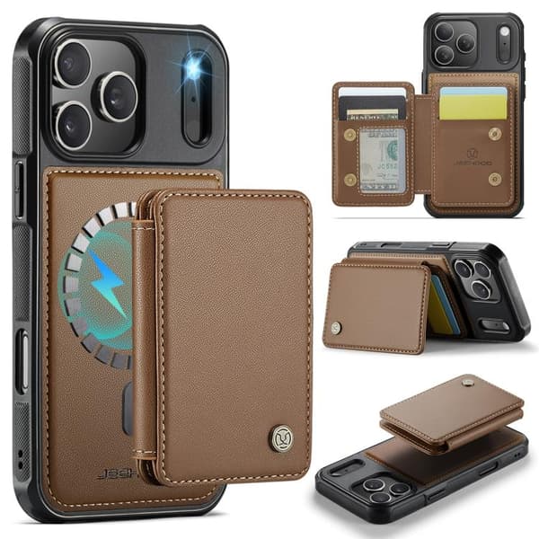 iPhone 18 Pro / iPhone 17 Pro Skal läderfodral JEEHOOD Business Magnetisk Stil RFID Brun