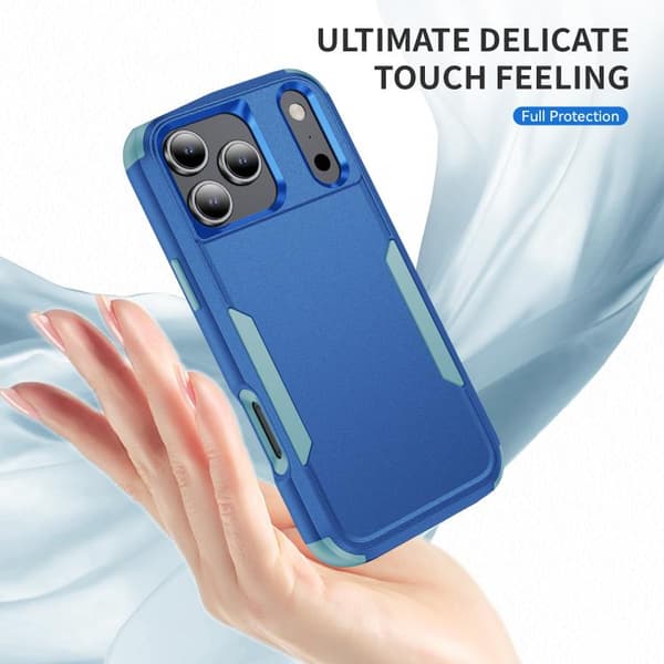 iPhone 18 Pro Max / iPhone 17 Pro Max Skal - Stötabsorberande TPU + PC Kungsblå + Grågrön