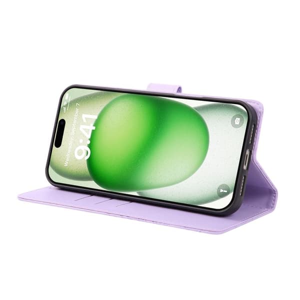 iPhone 18 Pro / iPhone 17 Pro Skal läderfodral med rosblommor och 3 kortfack Purpur