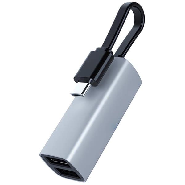 Typ-C till USB3.0 och Dubbel USB2.0 Bärbar Multifunktionell Dockningsstation Hub Adapter (Silver)