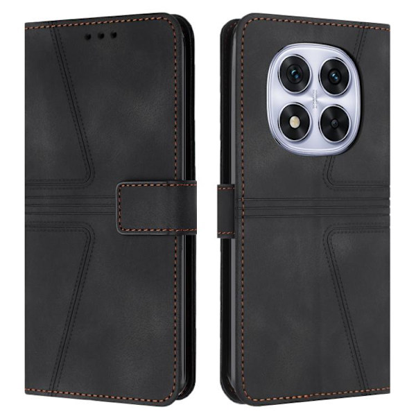 Redmi Note 14 Pro 4G - Triangulär Solid Färg Läder fodral Svart