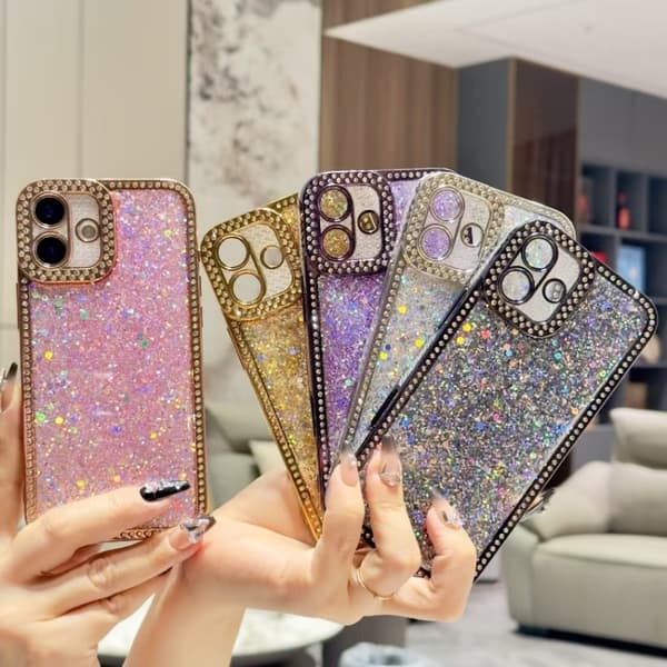 iPhone 16 Pro Max Diamant Glittrande Paljetter TPU Skal Rosa