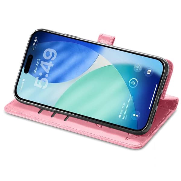 iPhone 18 Pro Max / iPhone 17 Pro Max Skal läderfodral med präglade katter och hundar Rosa
