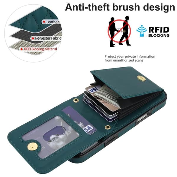 iPhone 18 Pro Max / iPhone 17 Pro Max Skal med RFID och Rhombisk Korthållare Grön