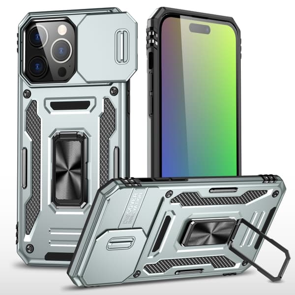 iPhone 16 Pro Skal med Armor PC + TPU Kameraskydd Grå