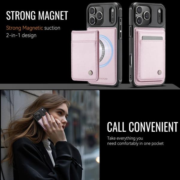 iPhone 18 Pro Max / iPhone 17 Pro Max Skal JEEHOOD Britisk Stil RFID MagSafe Kortväska PU Rosa