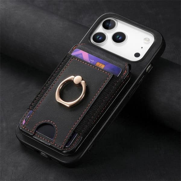 iPhone 18 Pro Max / iPhone 17 Pro Max Skal läderfodral med retro delbart magnetiskt stativ och kortfack Svart