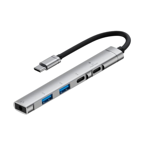 5-i-1 USB-C Multi-funktionshub Adapter (Silver) - Aluminiumlegering, Lätt och Bärbar, Snabb Dataöverföring