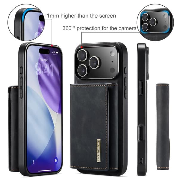 iPhone 18 Pro Max / iPhone 17 Pro Max Skal läderfodral DG.MING M1 Series 3-Fold Multi Card Wallet Svart