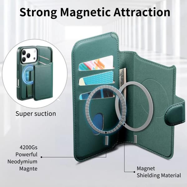 iPhone 18 Pro / iPhone 17 Pro Skal Läderfodral med Neo Finger Grip Rem MagSafe Grön