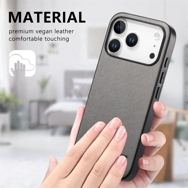 iPhone 18 Pro Max / iPhone 17 Pro Max Twill Fabric Läder Skal Grå
