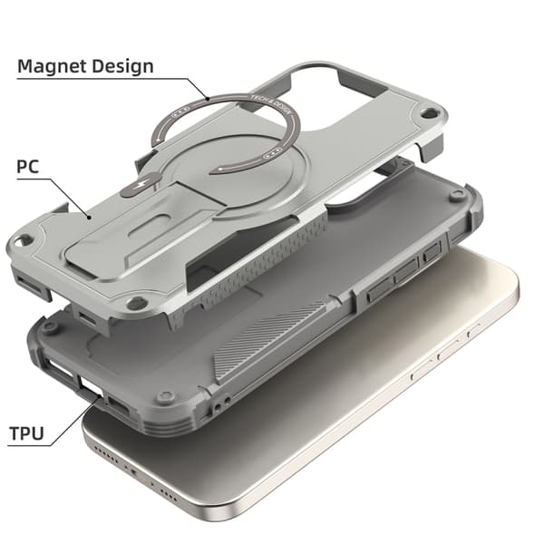 iPhone 16 Pro Armor Magsafe Skal - PC Hybrid TPU Skyddsfodral Grå