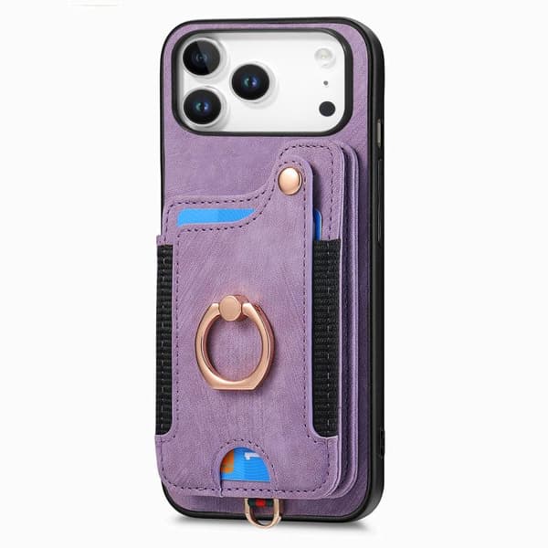 iPhone 18 Pro / iPhone 17 Pro Retro Skinnkänsla Ring Multi-kort Plånboks Skal Purpur